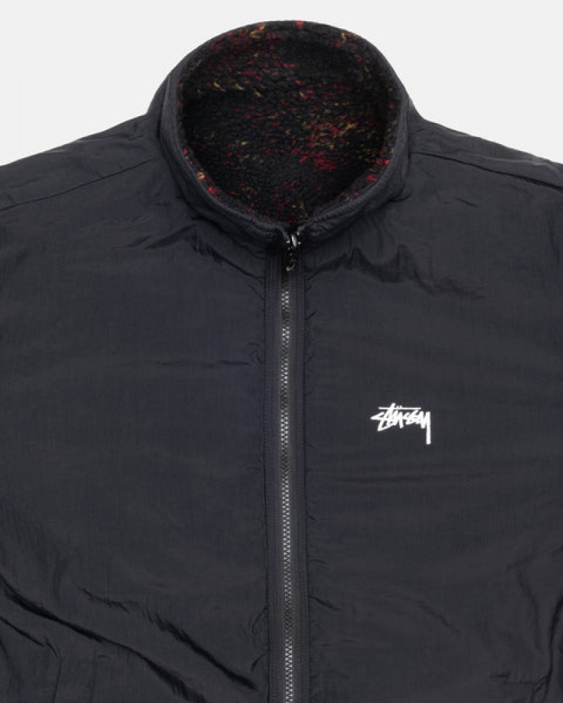 Men Stussy Sherpa Reversible Jackets Black / Red Australia | JKN-4877