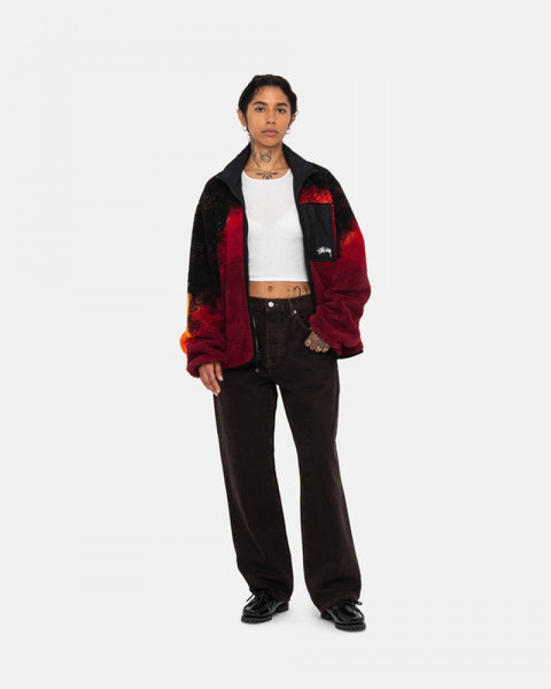 Men Stussy Sherpa Reversible Jackets Black / Red Australia | JKN-4877