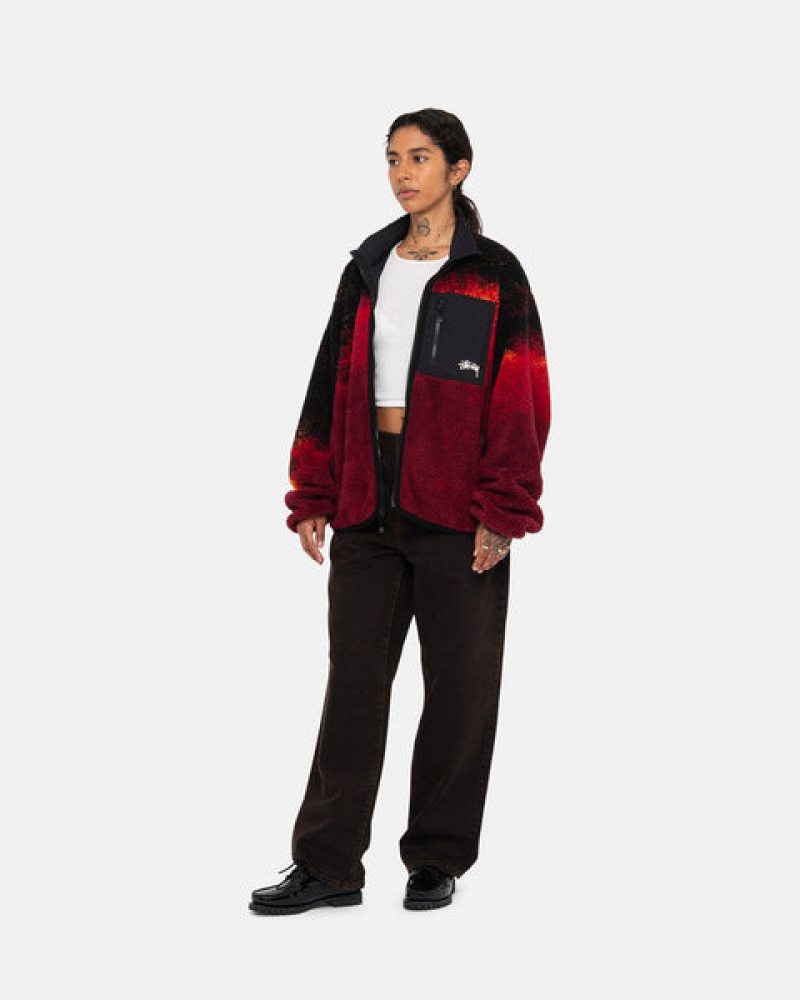 Men Stussy Sherpa Reversible Jackets Black / Red Australia | JKN-4877