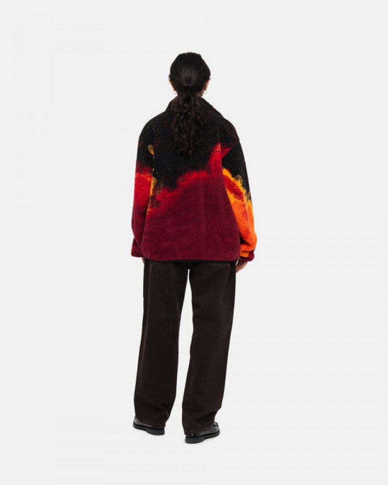 Men Stussy Sherpa Reversible Jackets Black / Red Australia | JKN-4877