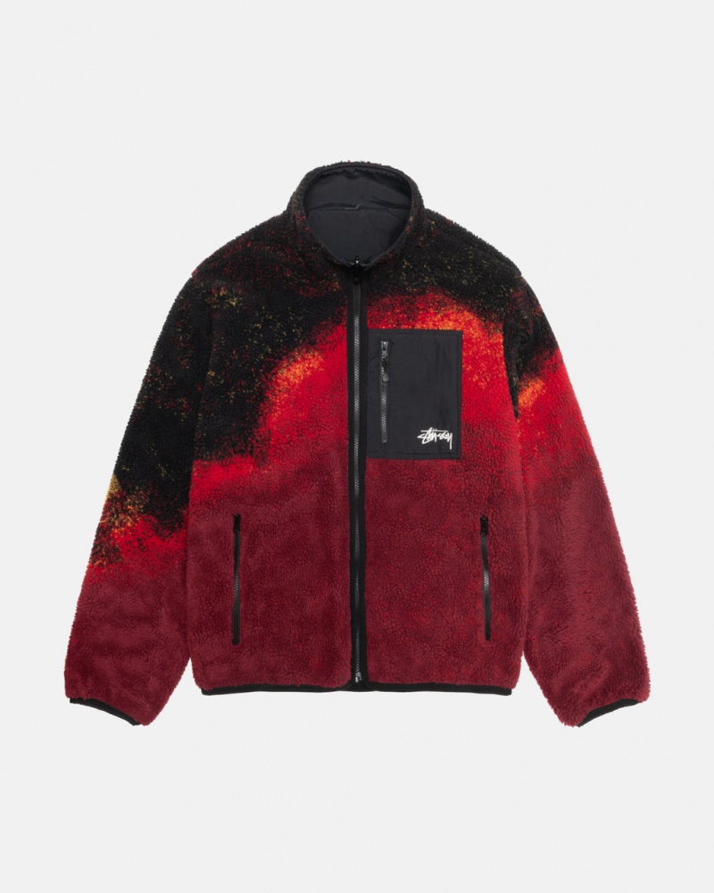 Men Stussy Sherpa Reversible Jackets Black / Red Australia | JKN-4877