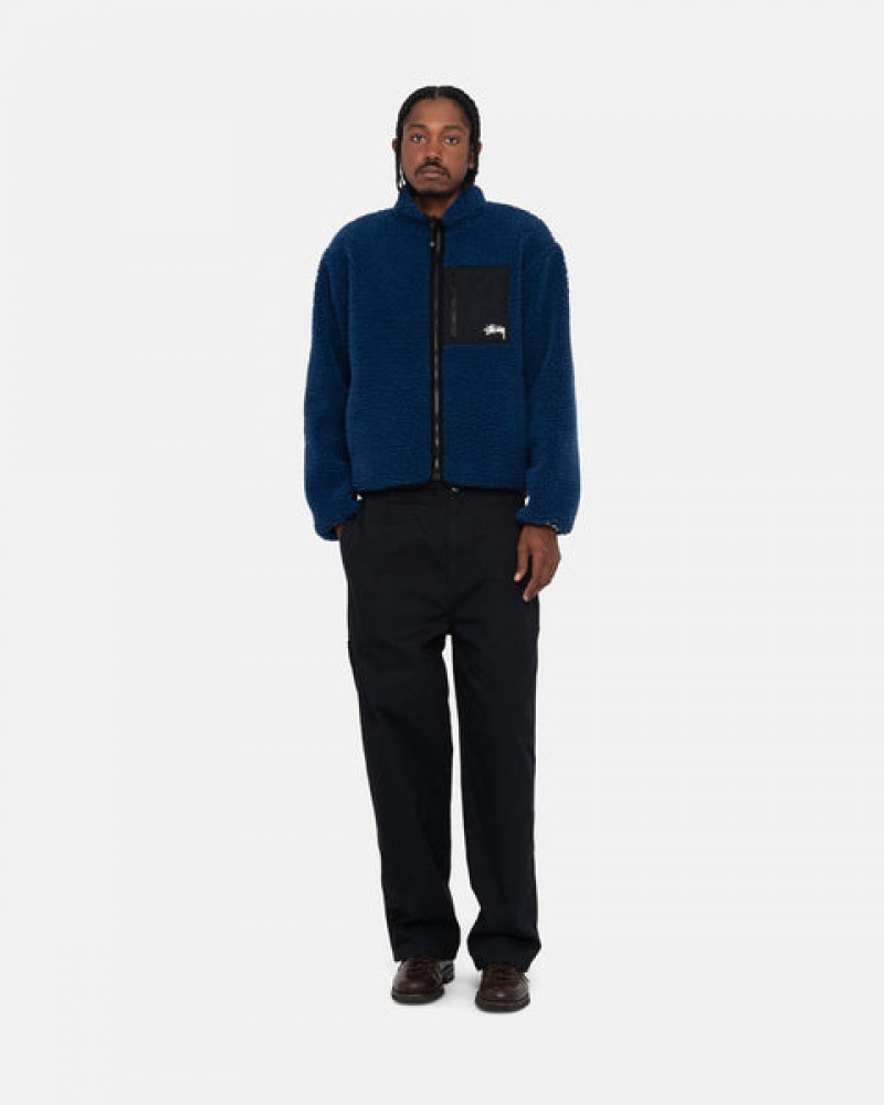 Men Stussy Sherpa Reversible Jackets Blue Australia | UZP-1614