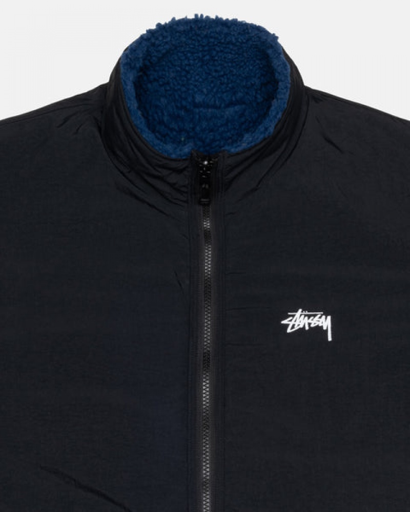 Men Stussy Sherpa Reversible Jackets Blue Australia | UZP-1614