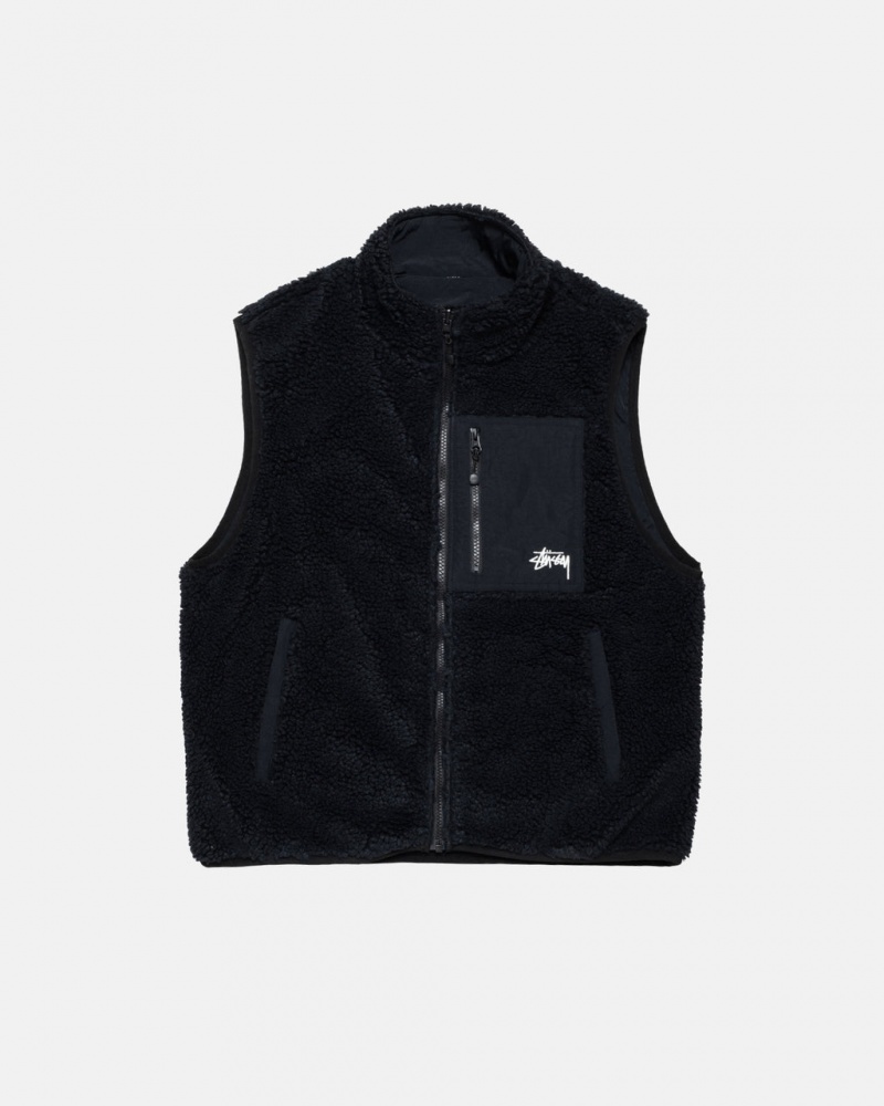 Men Stussy Sherpa Reversible Vest Black Australia | IUH-6859