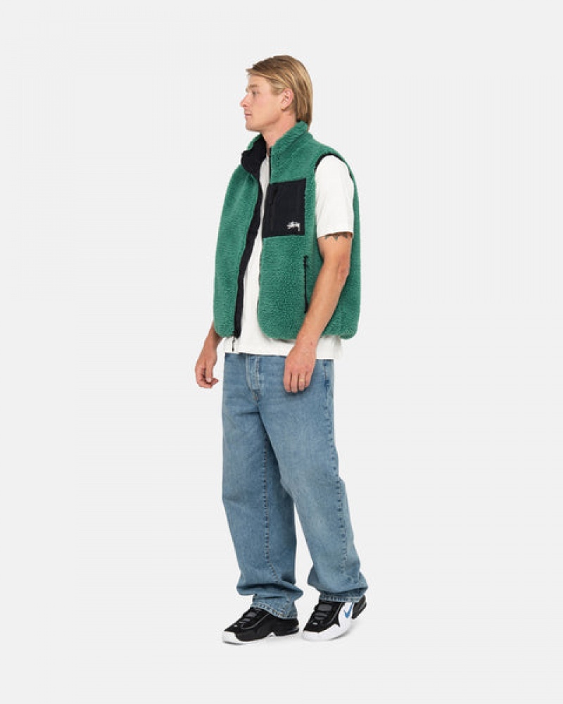 Men Stussy Sherpa Reversible Vest Turquoise Australia | RAE-2891