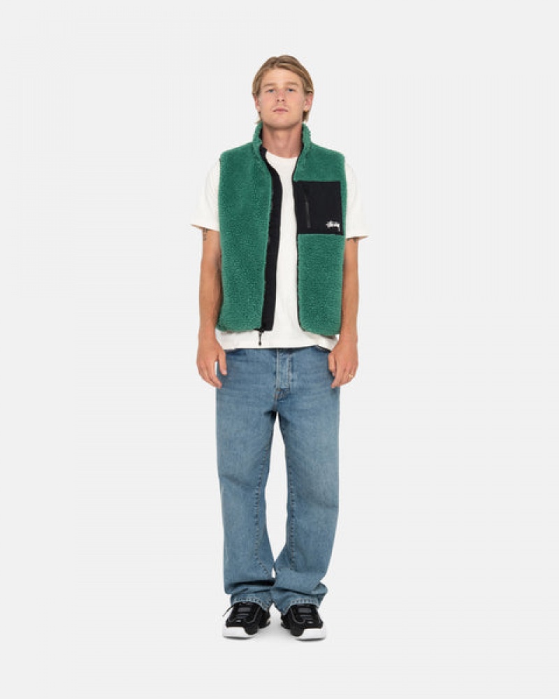 Men Stussy Sherpa Reversible Vest Turquoise Australia | RAE-2891