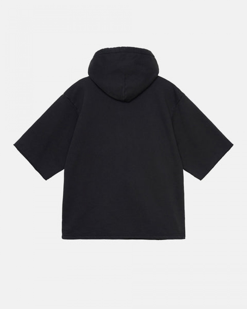 Men Stussy Ss Boxy Cropped Hoodie Black Australia | GTN-9781