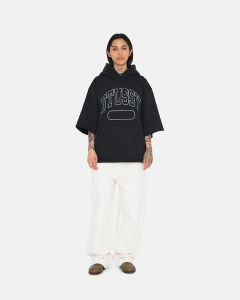 Men Stussy Ss Boxy Cropped Hoodie Black Australia | GTN-9781