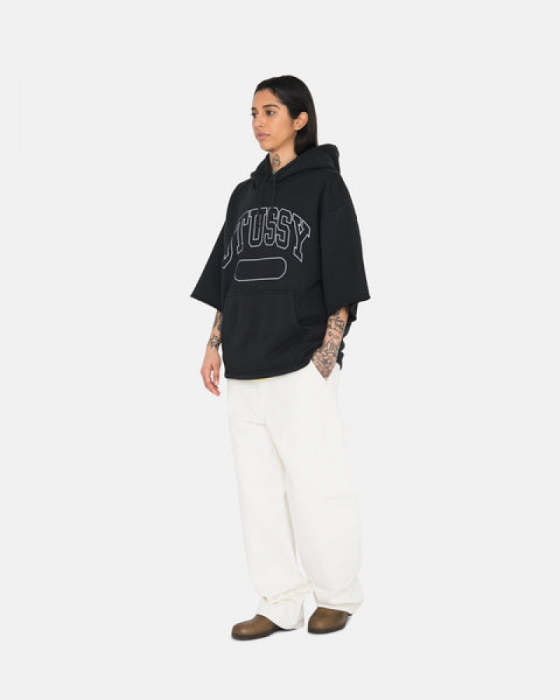 Men Stussy Ss Boxy Cropped Hoodie Black Australia | GTN-9781