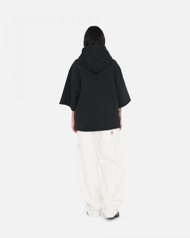 Men Stussy Ss Boxy Cropped Hoodie Black Australia | GTN-9781