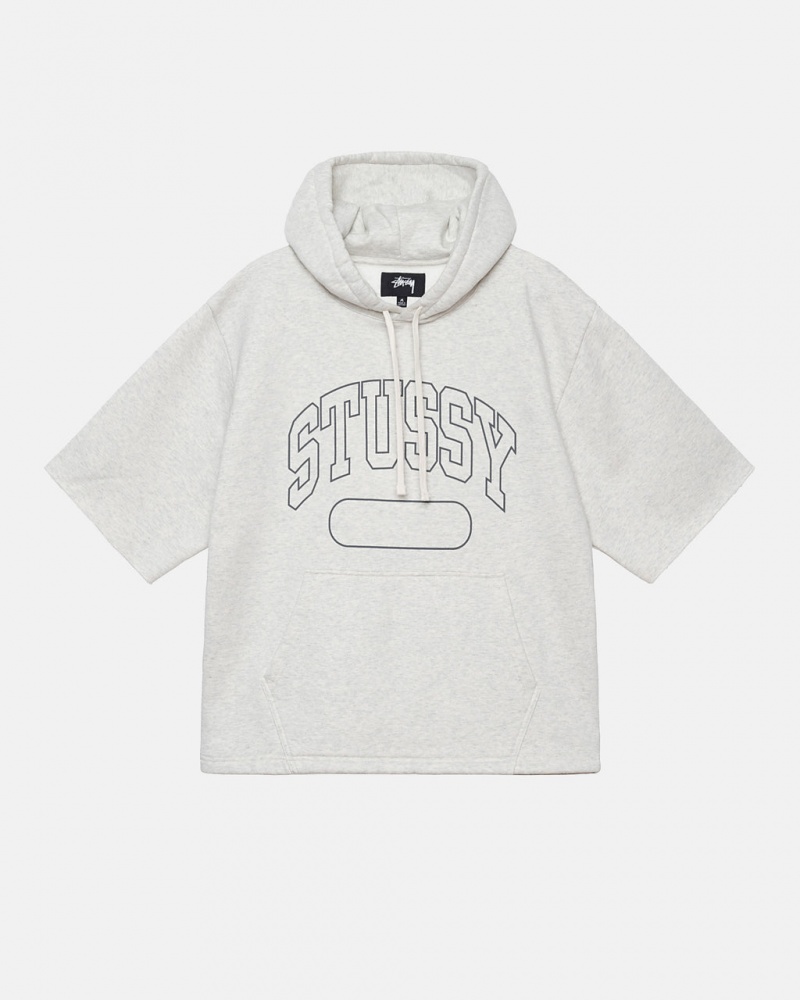 Men Stussy Ss Boxy Cropped Hoodie Grey Australia | JRT-9880