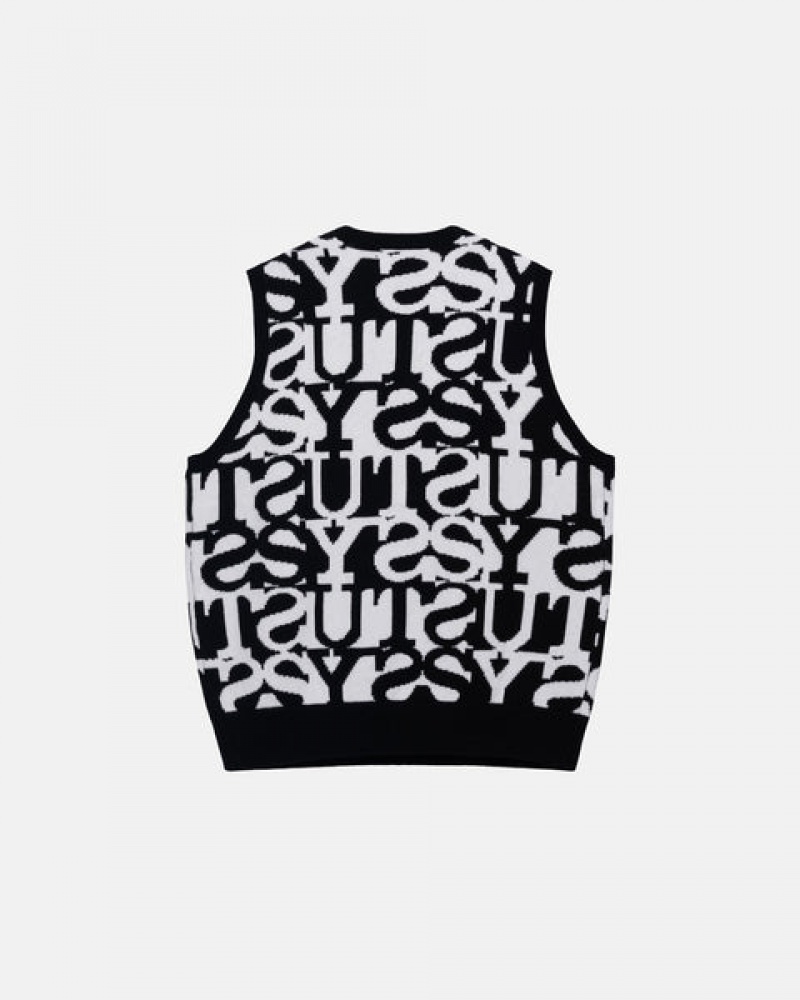 Men Stussy Stacked Sweater Vest Sweaters White / Black Australia | MHH-6396