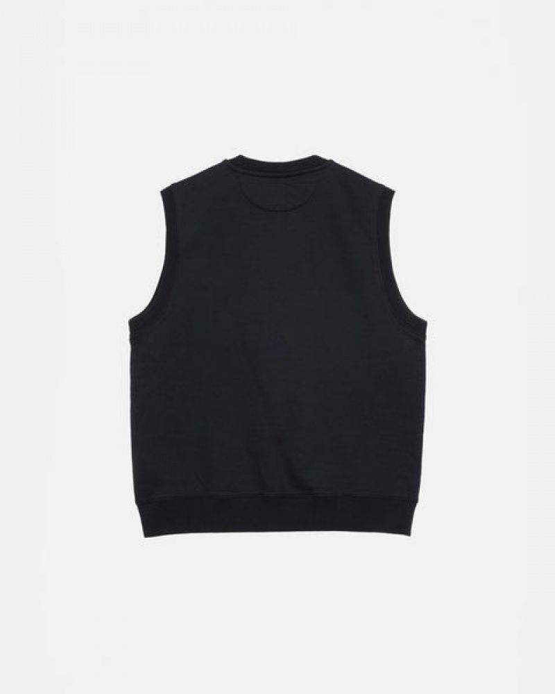 Men Stussy Stock Fleece Vest Sweatshirts Black Australia | DCO-0577