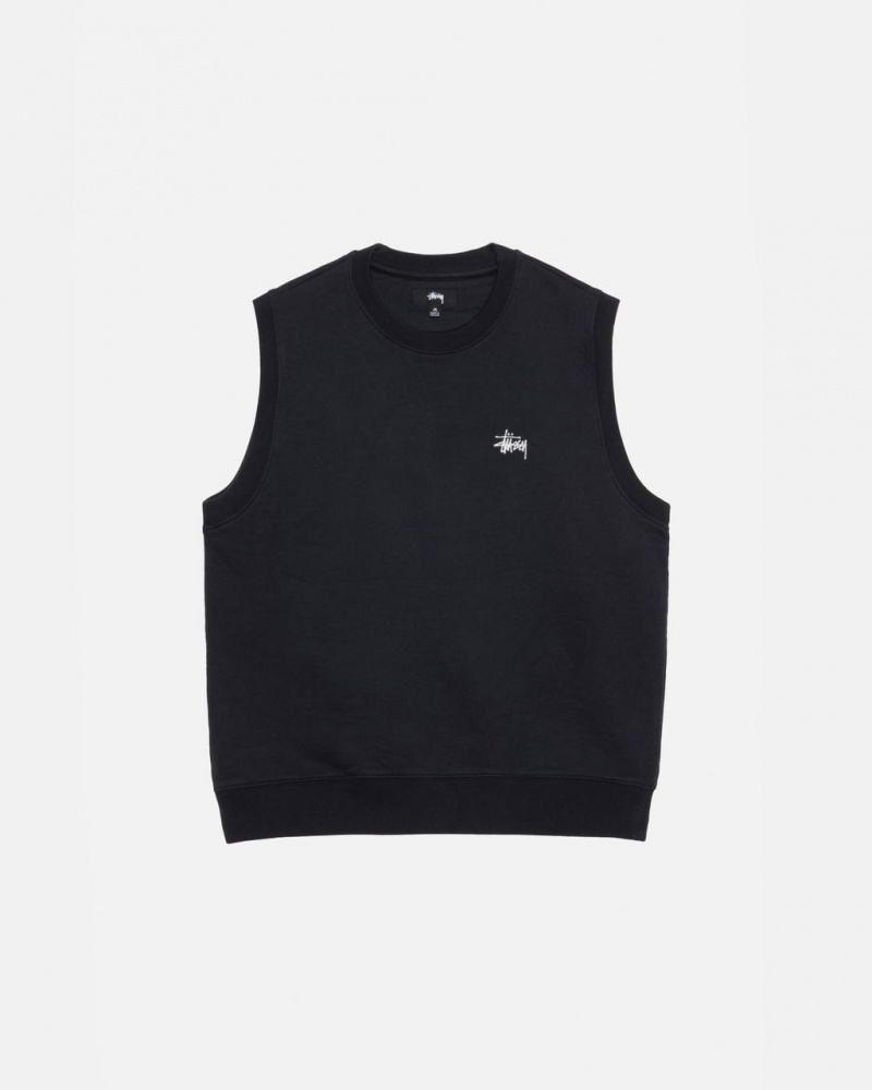 Men Stussy Stock Fleece Vest Sweatshirts Black Australia | DCO-0577