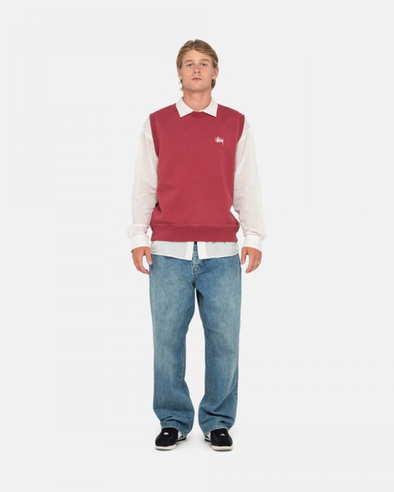 Men Stussy Stock Fleece Vest Sweatshirts Burgundy Australia | RHD-0636