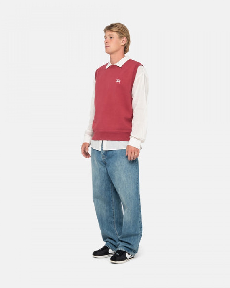 Men Stussy Stock Fleece Vest Sweatshirts Burgundy Australia | RHD-0636