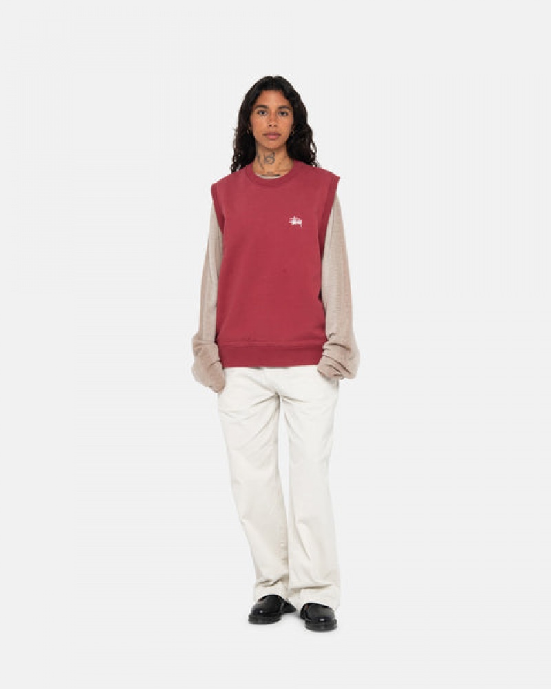 Men Stussy Stock Fleece Vest Sweatshirts Burgundy Australia | RHD-0636