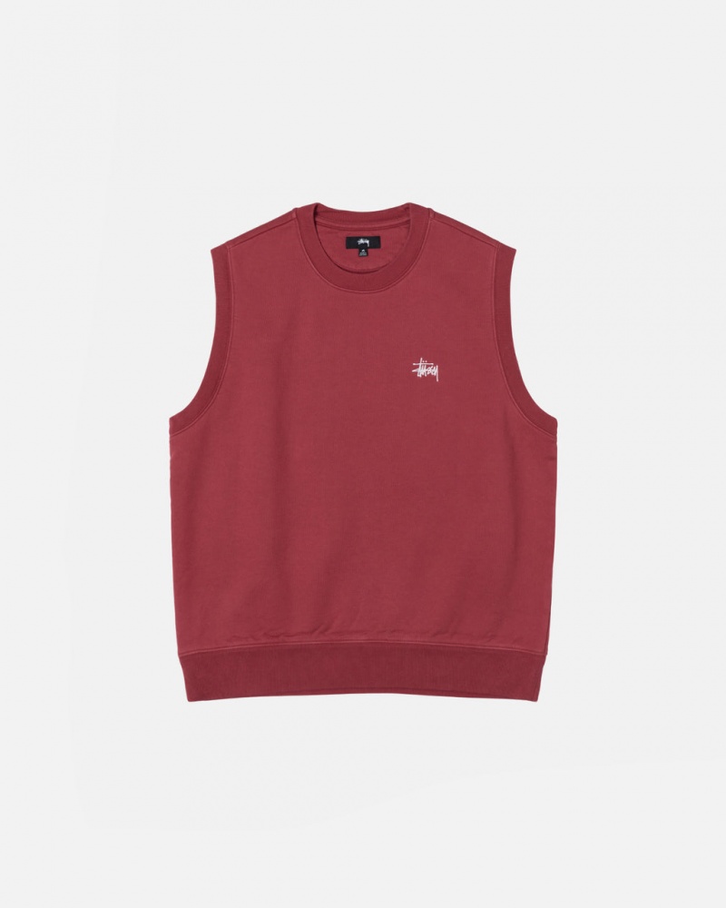 Men Stussy Stock Fleece Vest Sweatshirts Burgundy Australia | RHD-0636