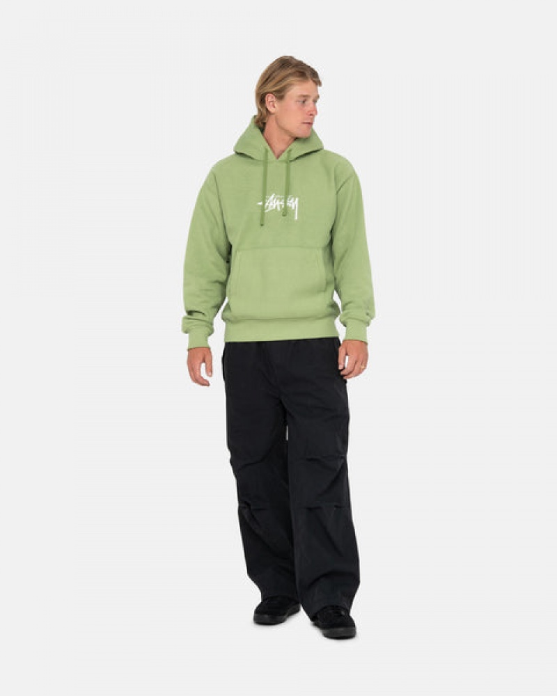 Men Stussy Stock Logo Applique Hood Sweatshirts Green Australia | RCI-0775