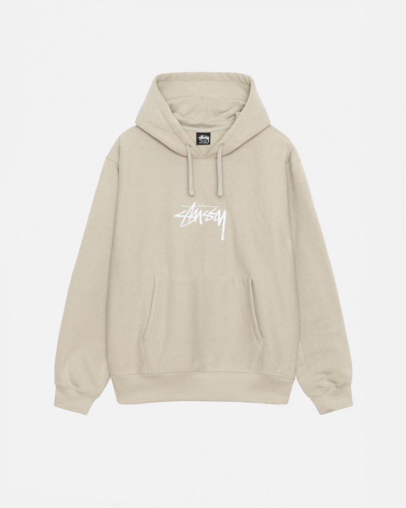 Men Stussy Stock Logo Applique Hood Sweatshirts Khaki Australia | QLG-5688