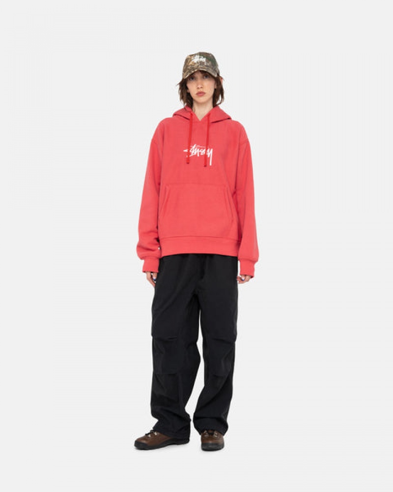 Men Stussy Stock Logo Applique Hood Sweatshirts Red Australia | JTU-5911