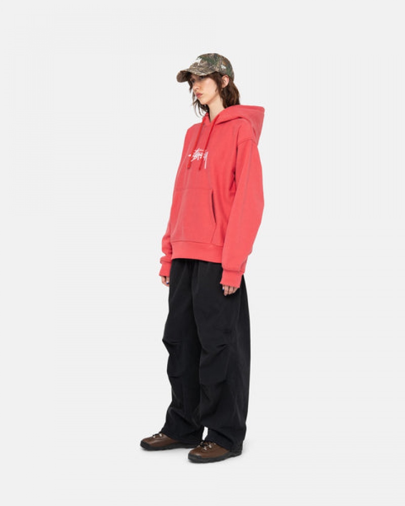 Men Stussy Stock Logo Applique Hood Sweatshirts Red Australia | JTU-5911