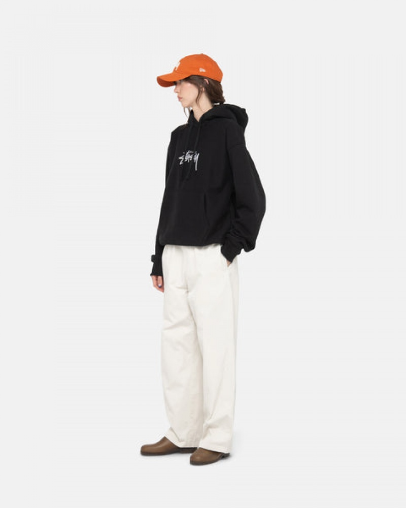 Men Stussy Stock Logo Applique Hoodie Black Australia | ALS-6142