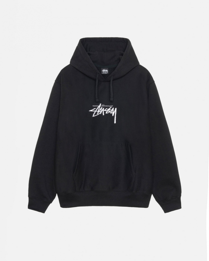 Men Stussy Stock Logo Applique Hoodie Black Australia | ALS-6142