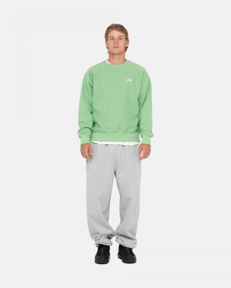 Men Stussy Stock Logo Crew Sweatshirts Green Australia | YNW-4116