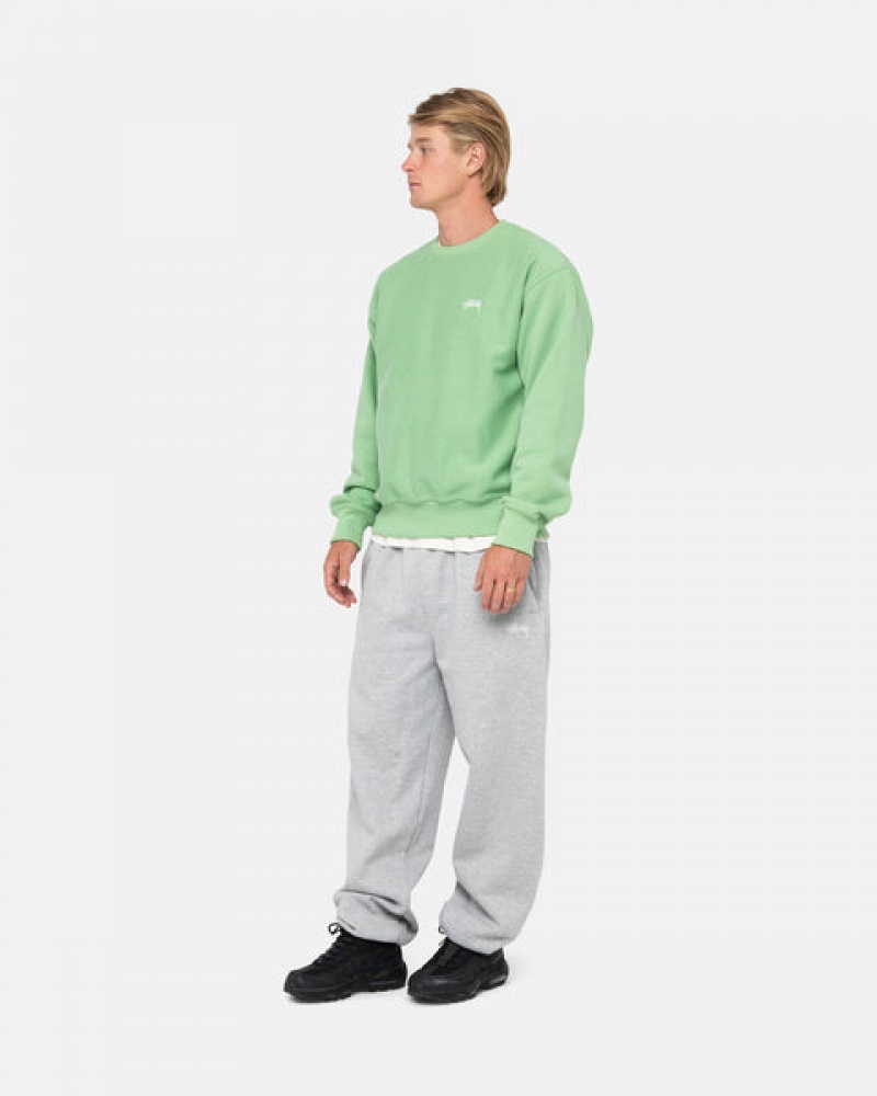 Men Stussy Stock Logo Crew Sweatshirts Green Australia | YNW-4116