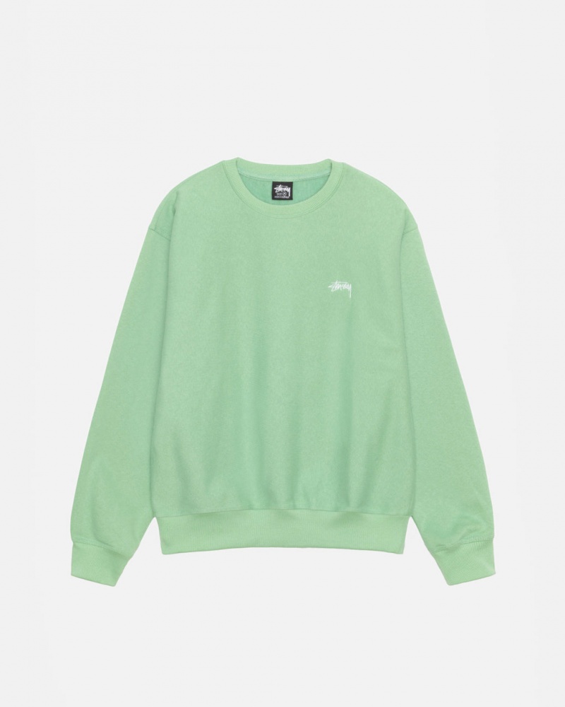 Men Stussy Stock Logo Crew Sweatshirts Green Australia | YNW-4116