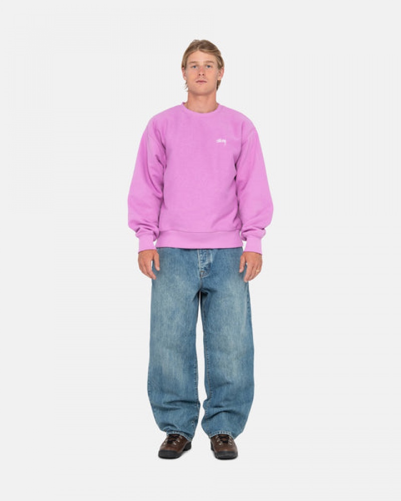 Men Stussy Stock Logo Crew Sweatshirts Purple Australia | DWC-1474