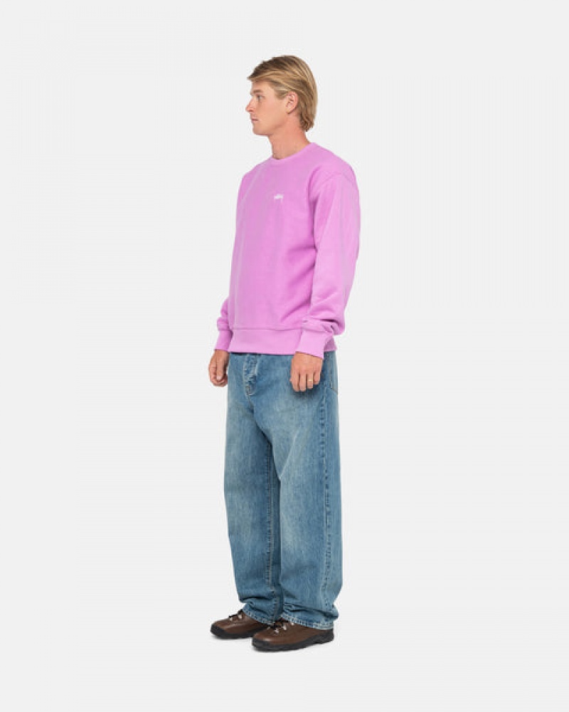 Men Stussy Stock Logo Crew Sweatshirts Purple Australia | DWC-1474