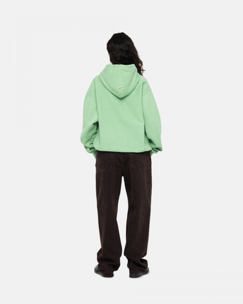 Men Stussy Stock Logo Hood Sweatshirts Green Australia | OSV-6839