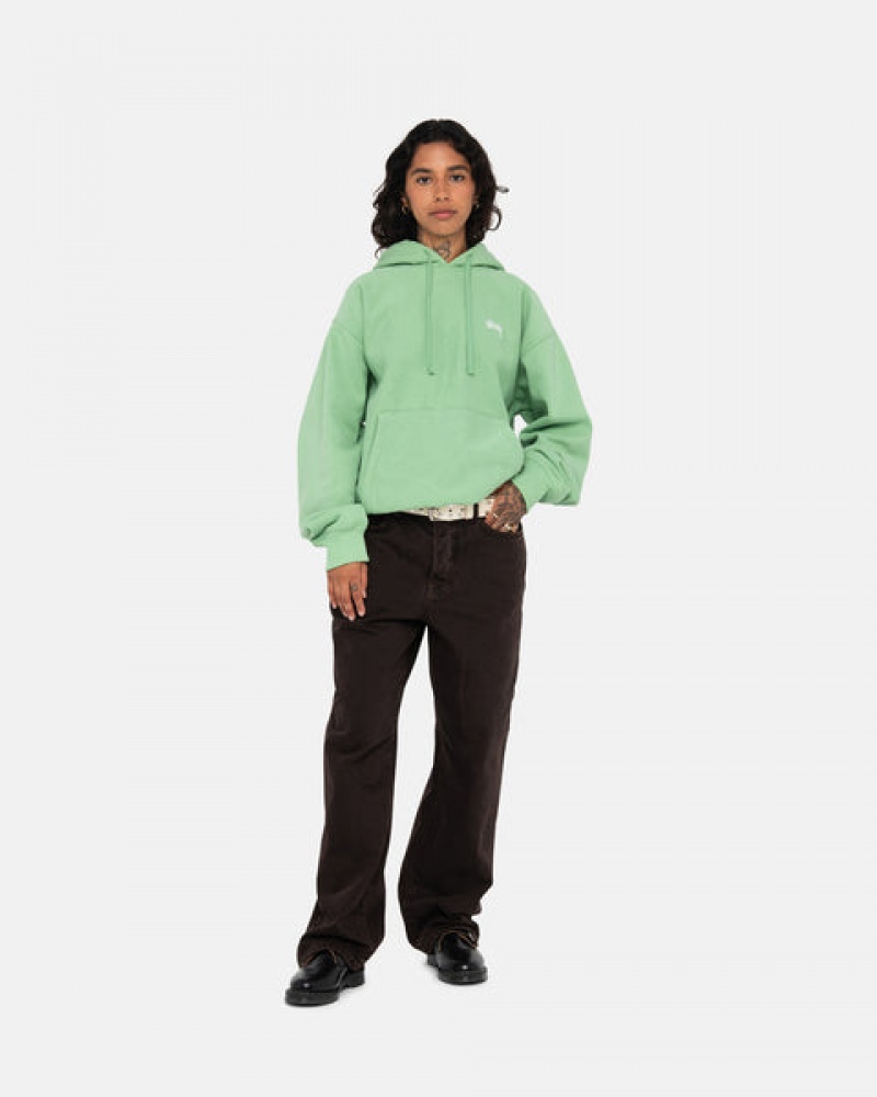 Men Stussy Stock Logo Hood Sweatshirts Green Australia | OSV-6839