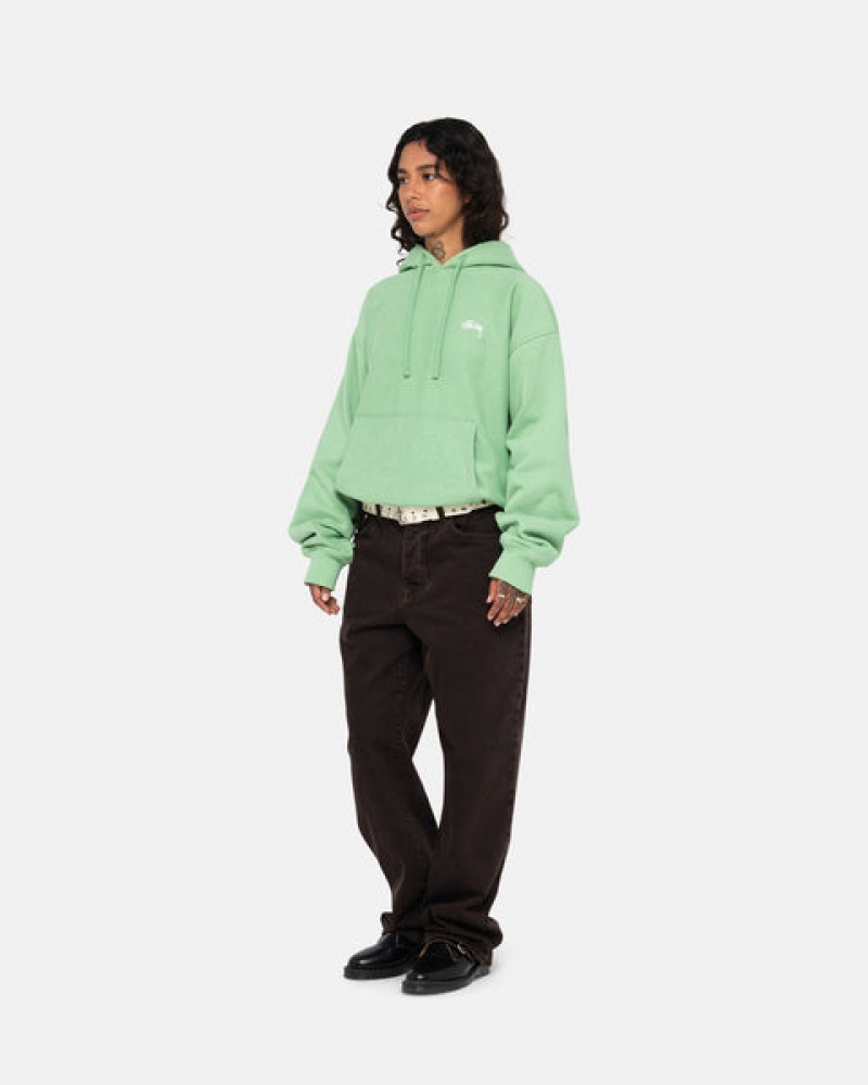 Men Stussy Stock Logo Hood Sweatshirts Green Australia | OSV-6839