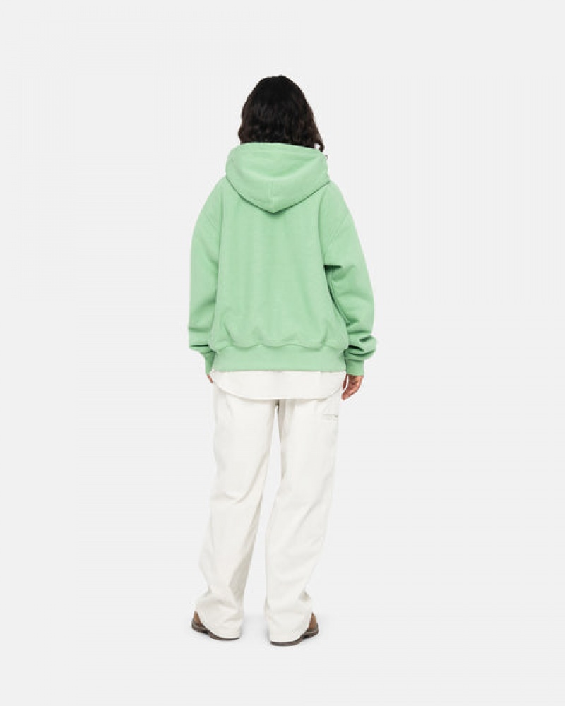 Men Stussy Stock Logo Zip Hood Sweatshirts Green Australia | WIL-7613