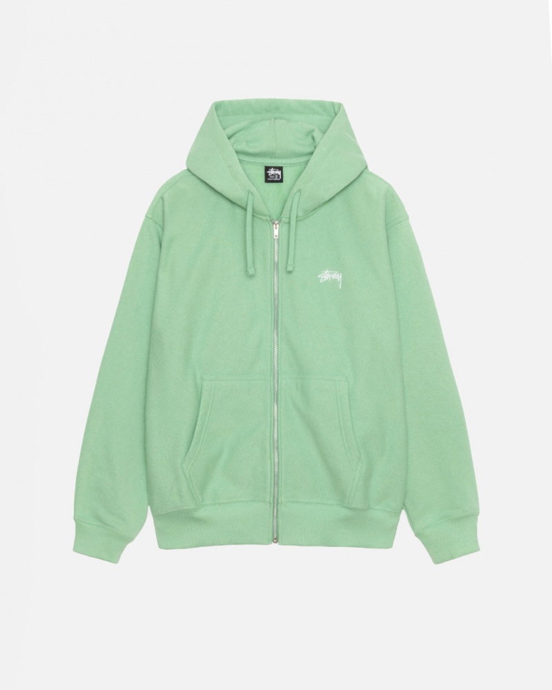 Men Stussy Stock Logo Zip Hood Sweatshirts Green Australia | WIL-7613