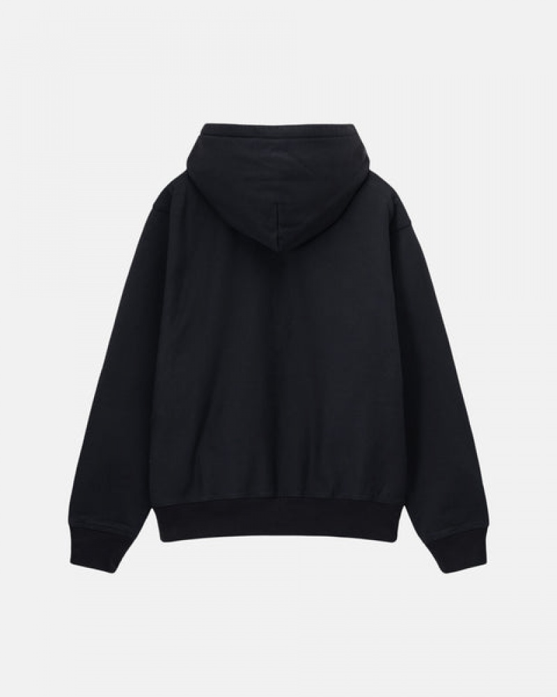 Men Stussy Stock Logo Zip Hoodie Black Australia | BZX-8485