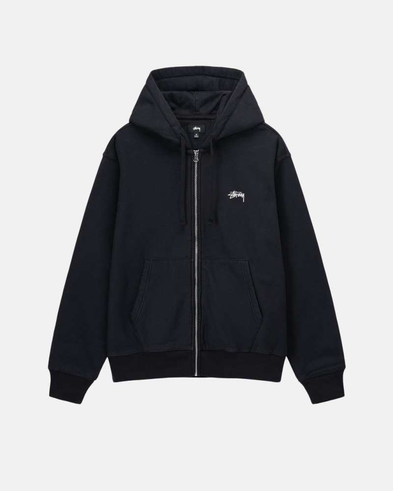 Men Stussy Stock Logo Zip Hoodie Black Australia | BZX-8485