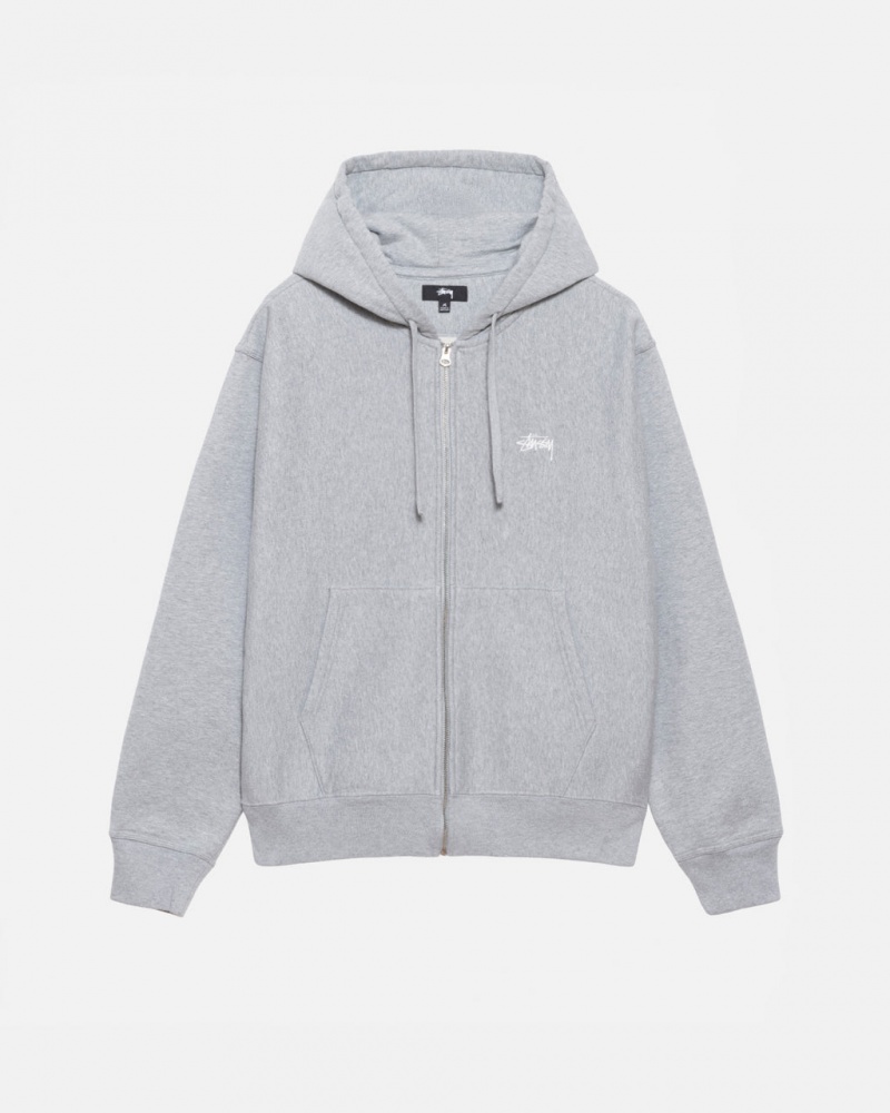 Men Stussy Stock Logo Zip Hoodie Grey Australia | BMF-2272