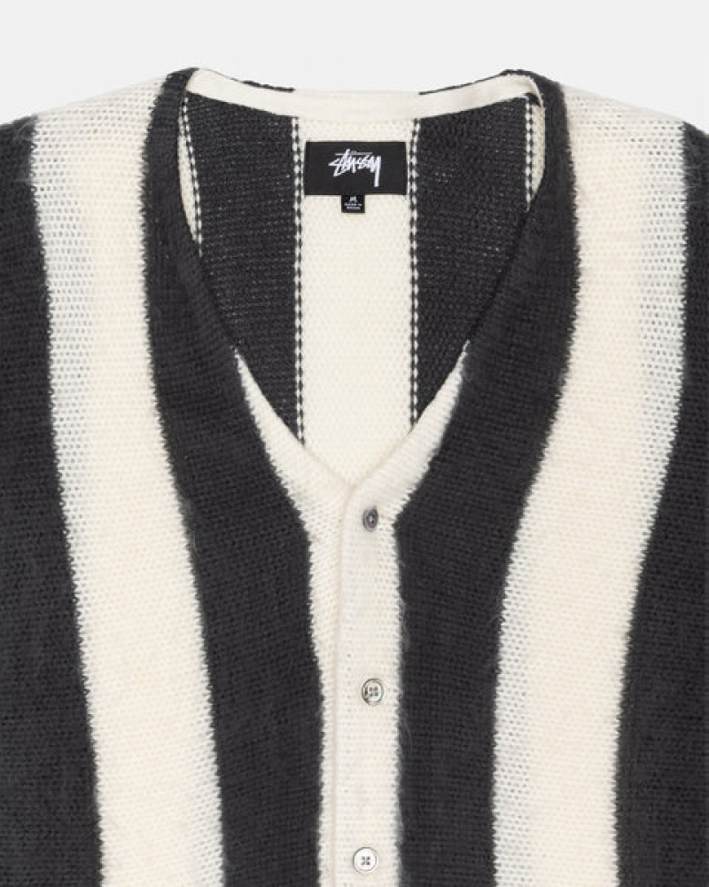 Men Stussy Stripe Brushed Cardigan Sweaters Beige Australia | HEC-9674