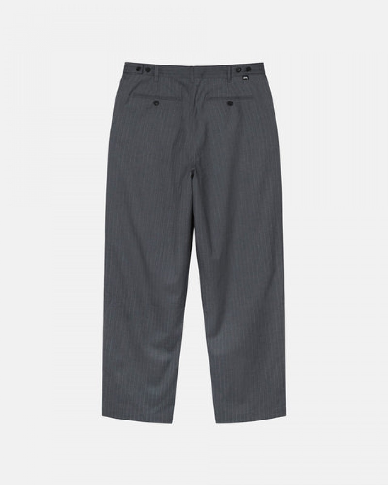 Men Stussy Stripe Volume Pleated Trouser Pants Grey Australia | MCP-6033