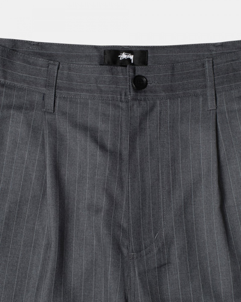 Men Stussy Stripe Volume Pleated Trouser Pants Grey Australia | MCP-6033