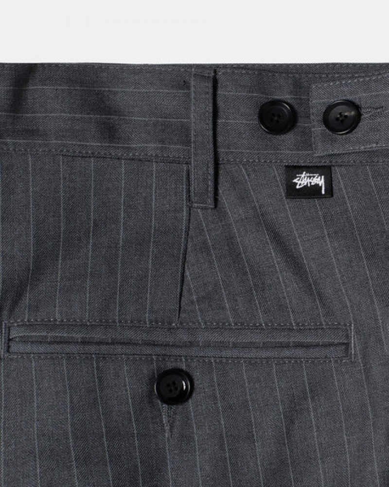 Men Stussy Stripe Volume Pleated Trouser Pants Grey Australia | MCP-6033