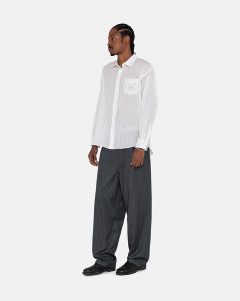 Men Stussy Stripe Volume Pleated Trouser Pants Grey Australia | MCP-6033