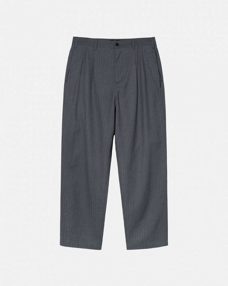 Men Stussy Stripe Volume Pleated Trouser Pants Grey Australia | MCP-6033