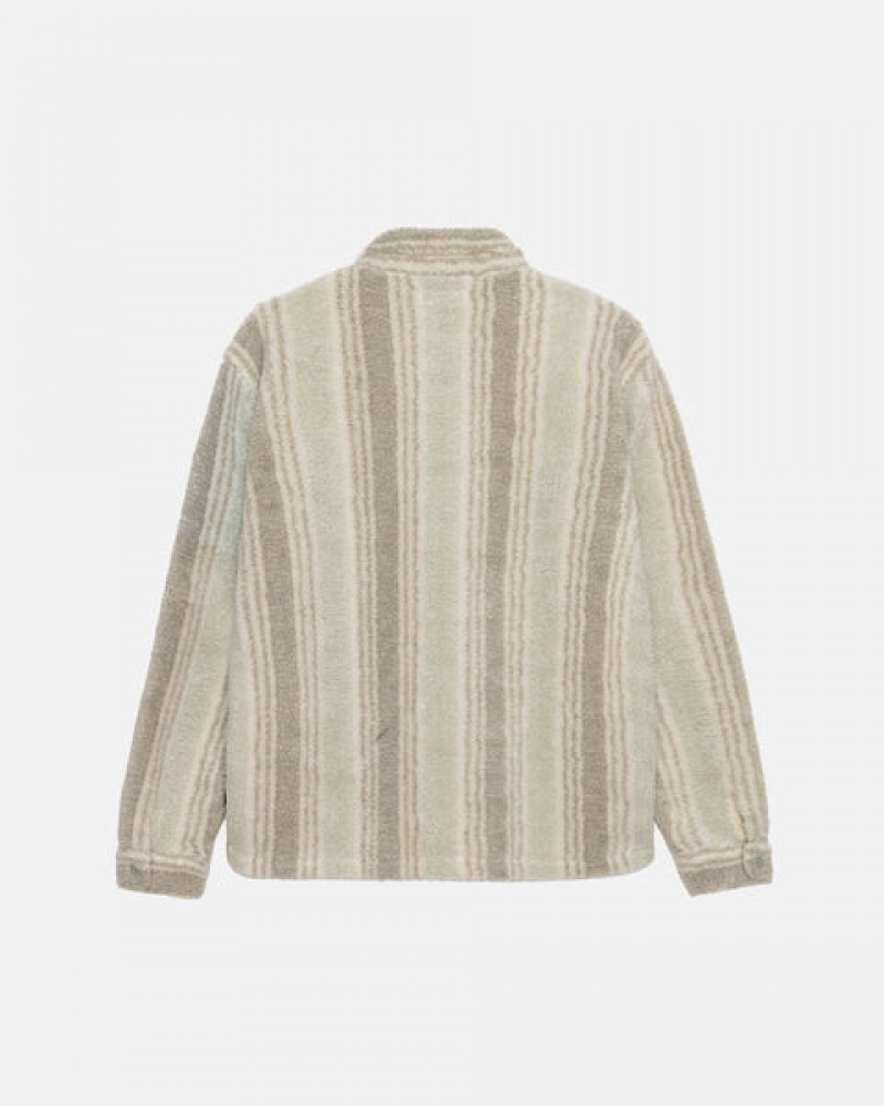 Men Stussy Striped Sherpa Shirt Jackets Beige Australia | KAR-8955