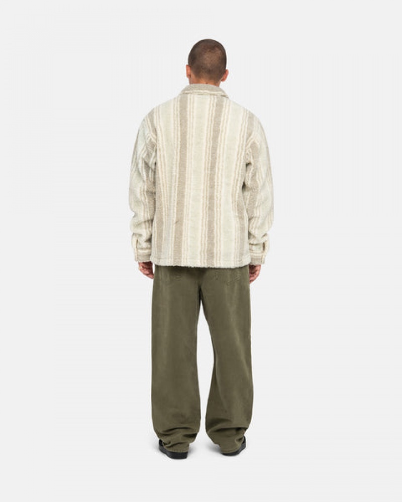 Men Stussy Striped Sherpa Shirts Beige Australia | CMG-8463