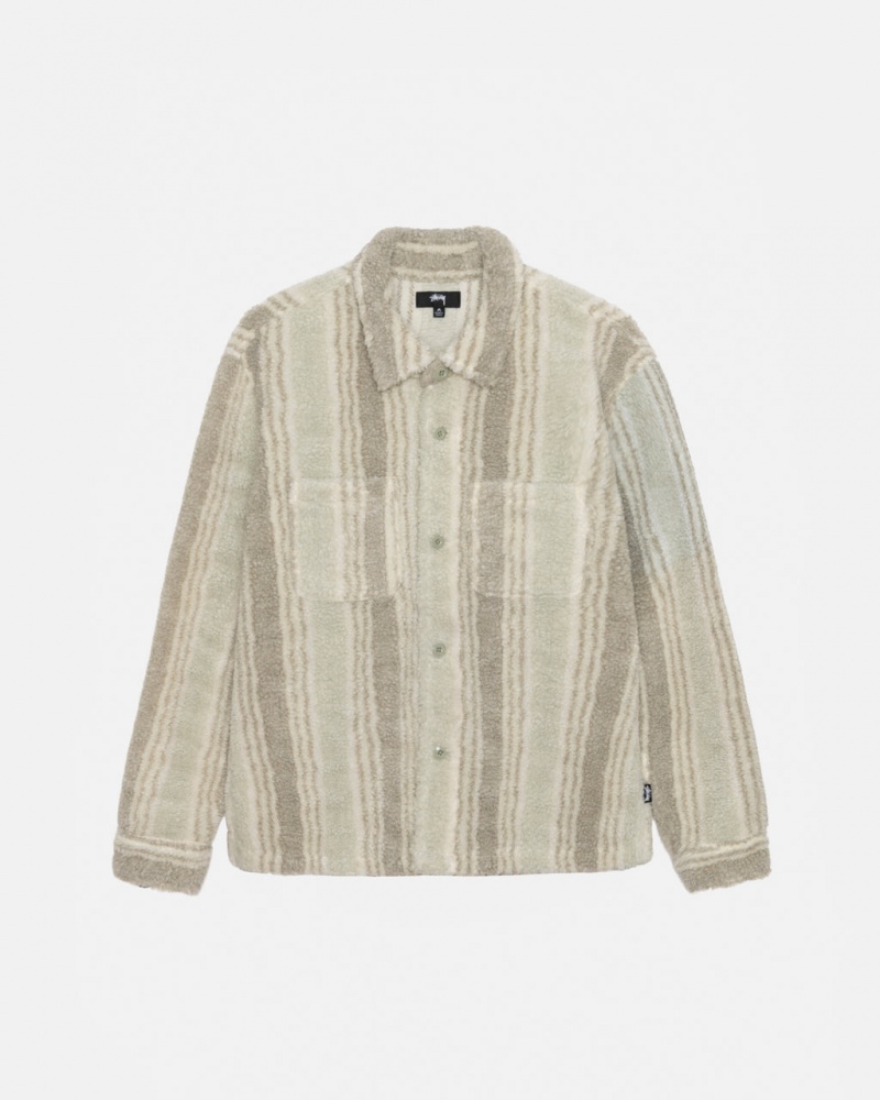 Men Stussy Striped Sherpa Shirts Beige Australia | CMG-8463